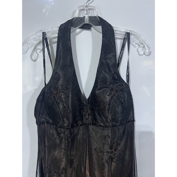 Vintage Y2K 90s Prom Dress Morgan & Co Ombré Beaded Fairy Halter Wimsy Goth 9/10 - Picture 4 of 11
